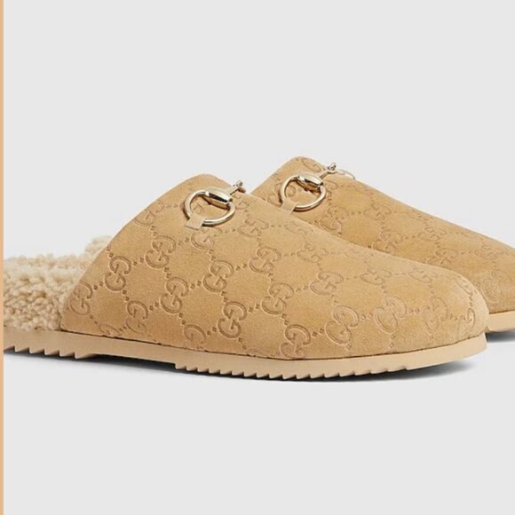 Gucci Horsebit GG Shearling Mules - Picture 1 of 9